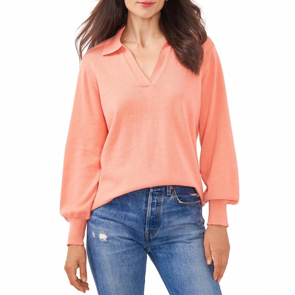 Vince Camuto Ladies Pullover Collared Lightweight Sweater Ocean Coral L Large